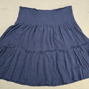 NWOT Cottagecore Mini Skirt XL Smocked Waist Hippie Rose BOHO Navy Blue